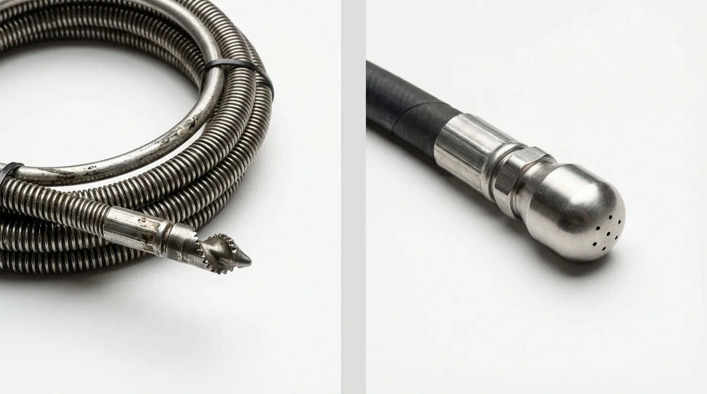 Drain snake cable and hydro jetting nozzle used for drain cleaning in Walkersville, MD