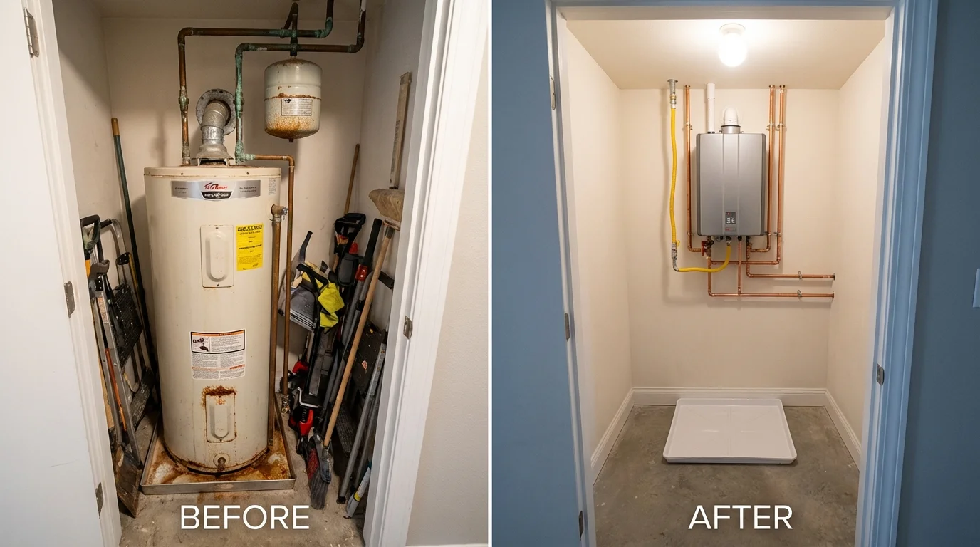 Tank water heater versus wall-mounted tankless unit comparison for Walkersville, MD homeowners
