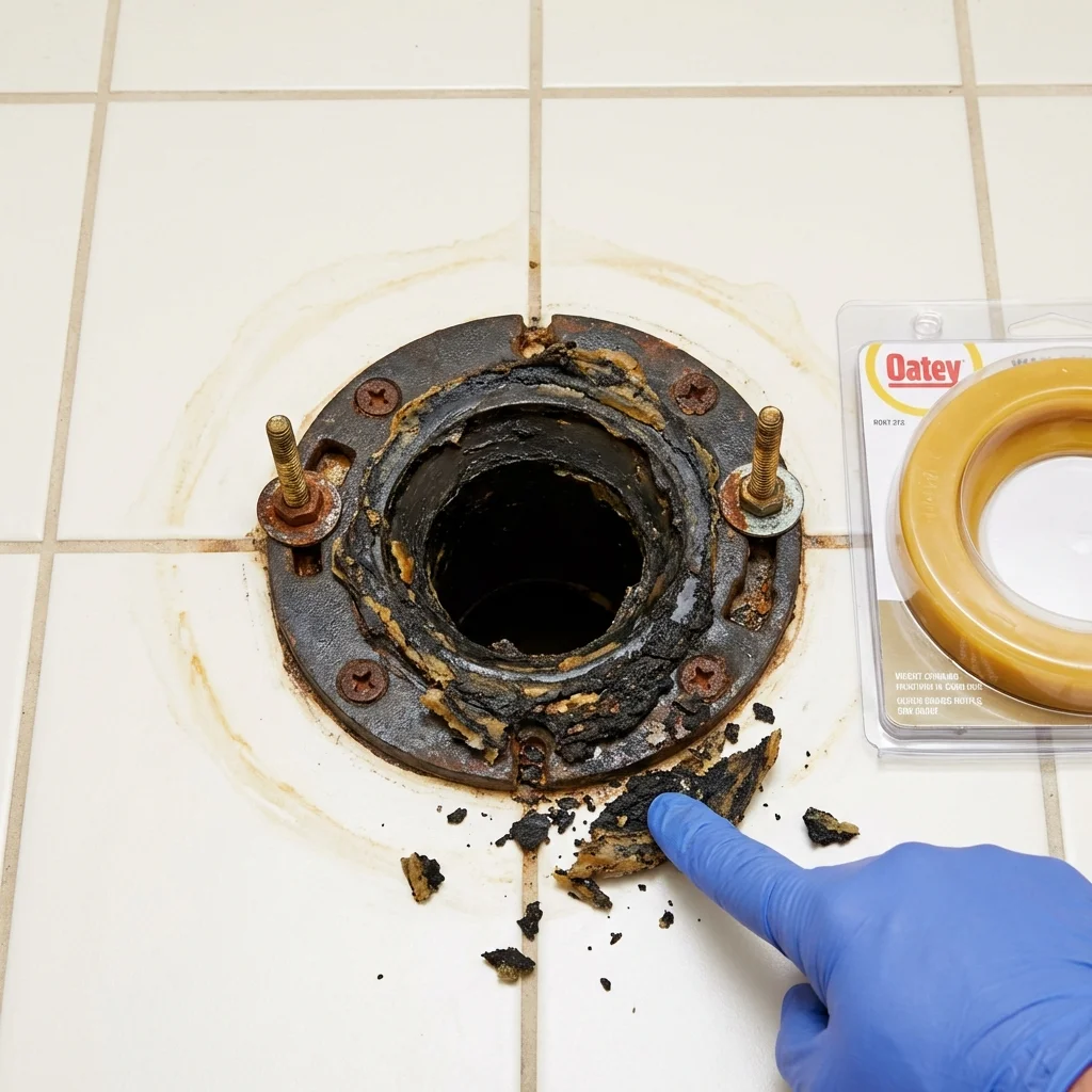 Failed wax ring showing water seepage at the base of a toilet in a Walkersville, MD home