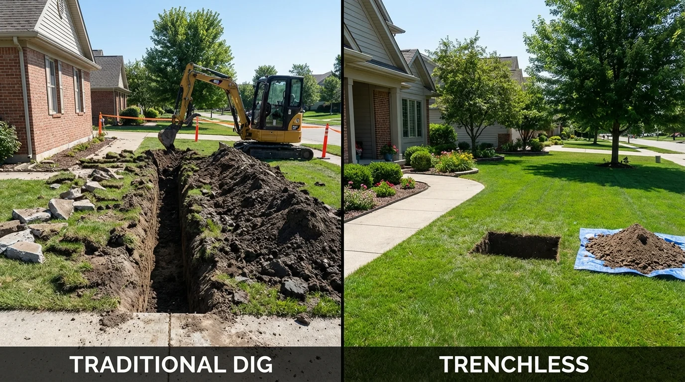 Trenchless sewer repair with minimal yard damage versus traditional excavation in Walkersville, MD